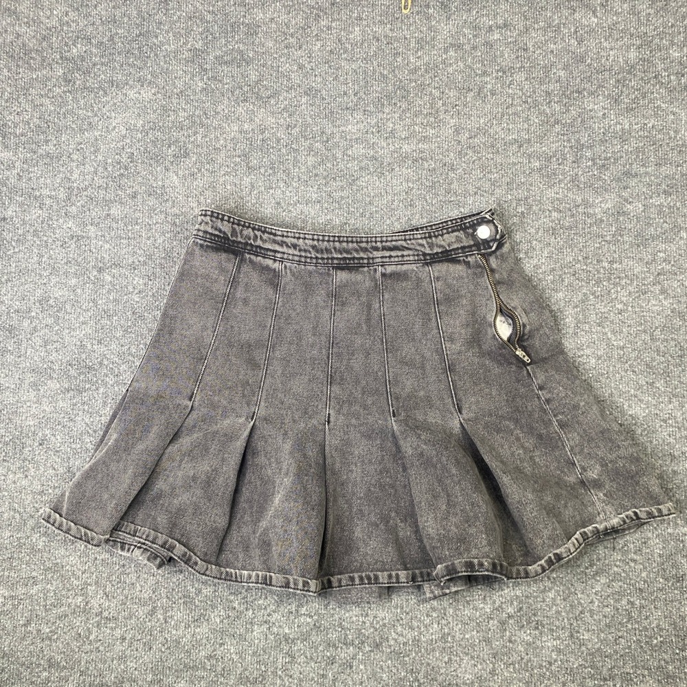Pilcro Pleated Denim Mini Skirt Washed Black Grey Skater Size 12 OB1797685